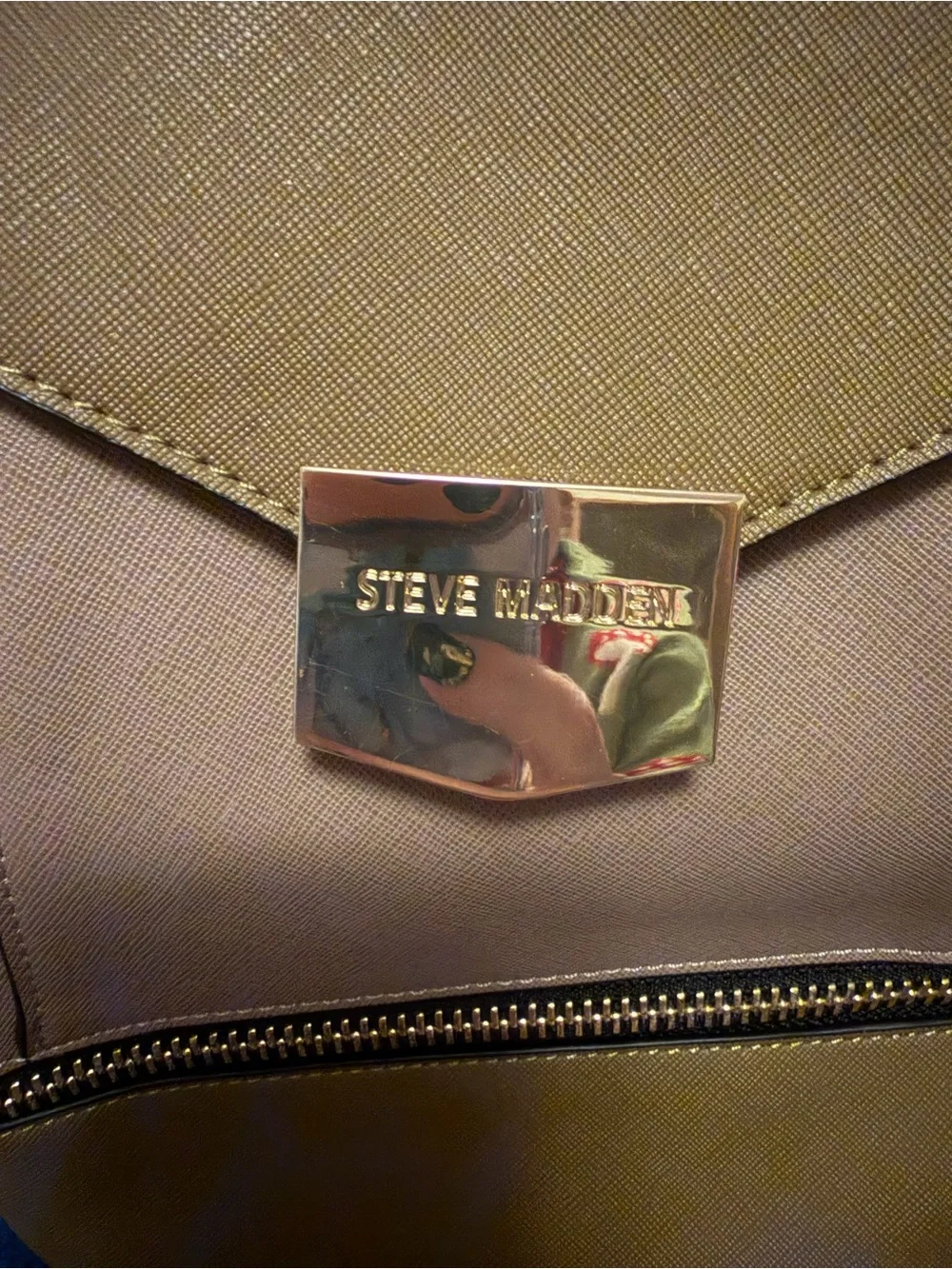 Steve Madden Beige and Olive Structured Top-Handle Women’s Bag NEW WITHOUT TAG